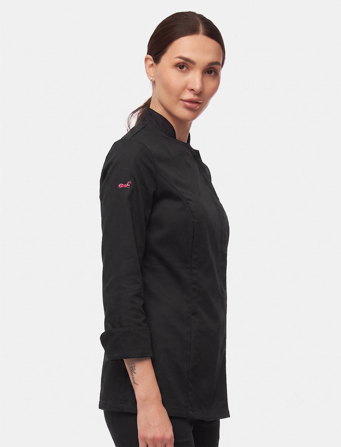 Stretch Kochjacke Damen Slim Fit mit Druckknöpfen | StrongAnt D411LANGSTR
