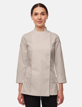 Beige Kochjacke Damen D411LANGSTR Langarm – Vorderansicht