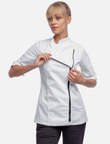 Damen Stretch Kochjacke mit Reißverschluss Slim Fit