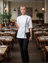 Damen Stretch Kochjacke mit Reißverschluss Slim Fit