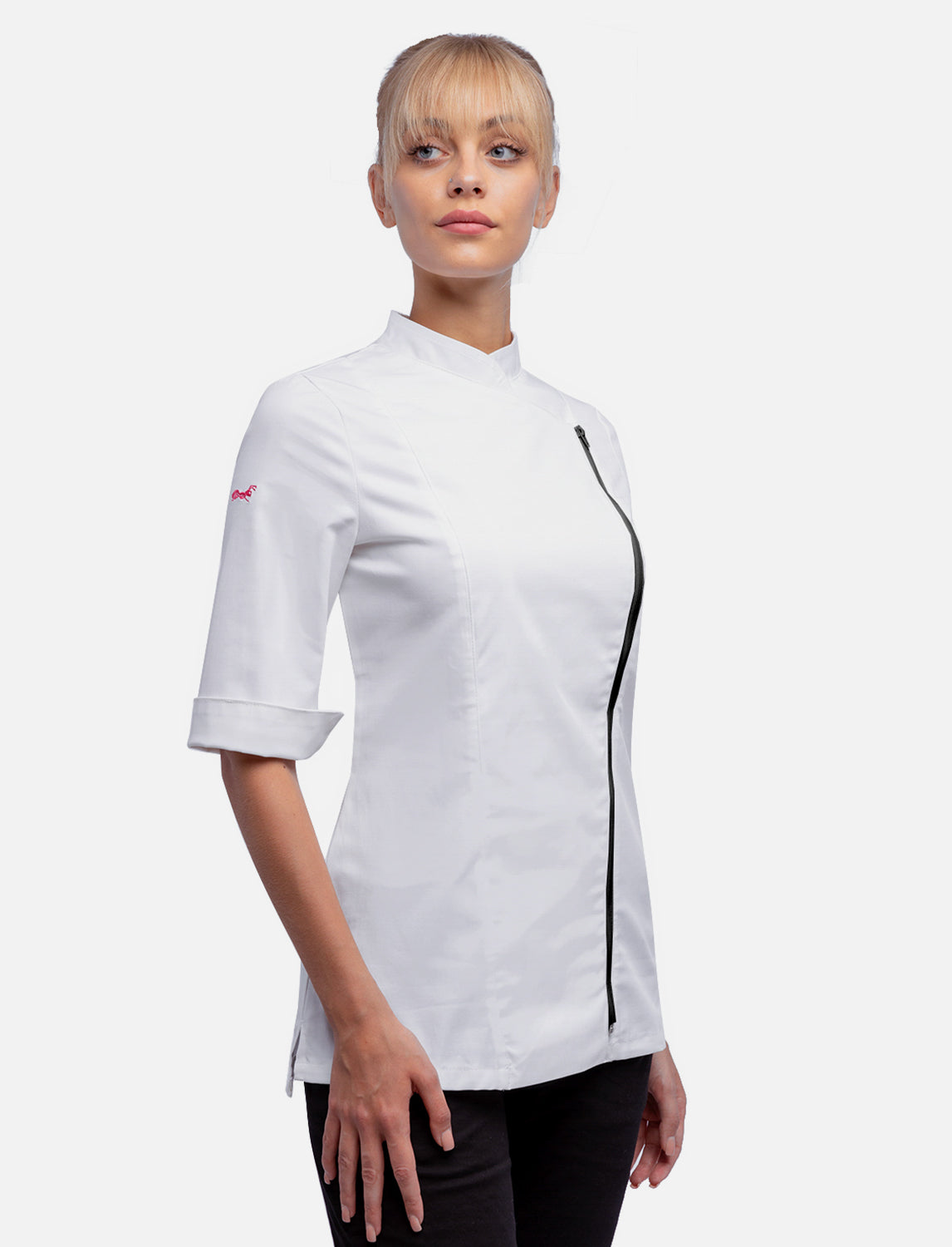 Damen Stretch Kochjacke mit Reißverschluss Slim Fit