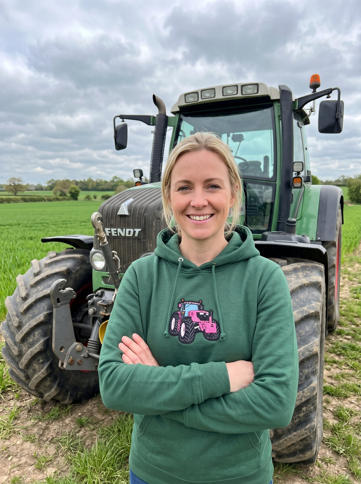Damen-Hoodie mit Traktor-Stickerei