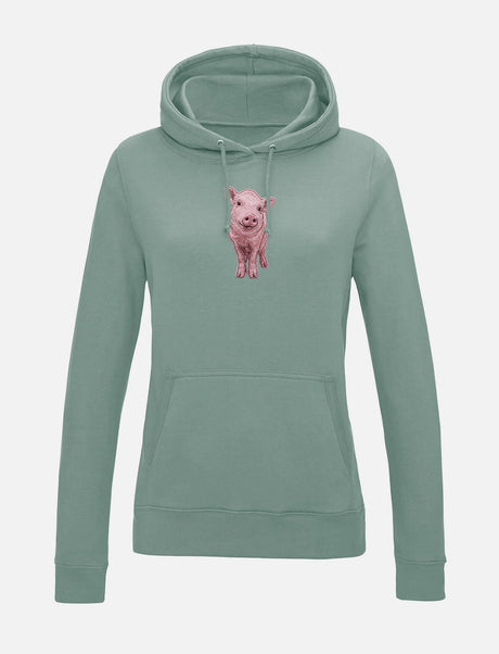 Damen-Hoodie mit Schweinchen-Stickerei