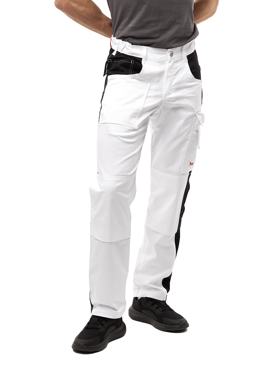 Malerhose Herren Weiß mit Kniepolstertaschen, Stretch Arbeitshose Nylon X