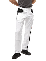 Malerhose Herren Weiß mit Kniepolstertaschen, Stretch Arbeitshose Nylon X