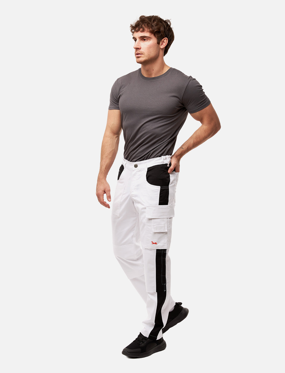 Malerhose Herren Weiß mit Kniepolstertaschen, Stretch Arbeitshose Nylon X