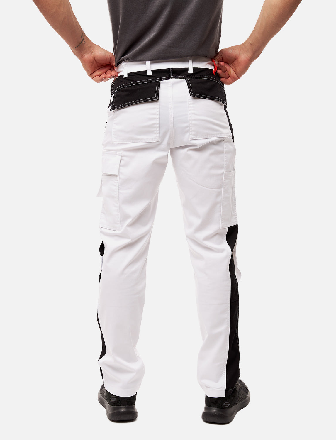 Malerhose Herren Weiß mit Kniepolstertaschen, Stretch Arbeitshose Nylon X