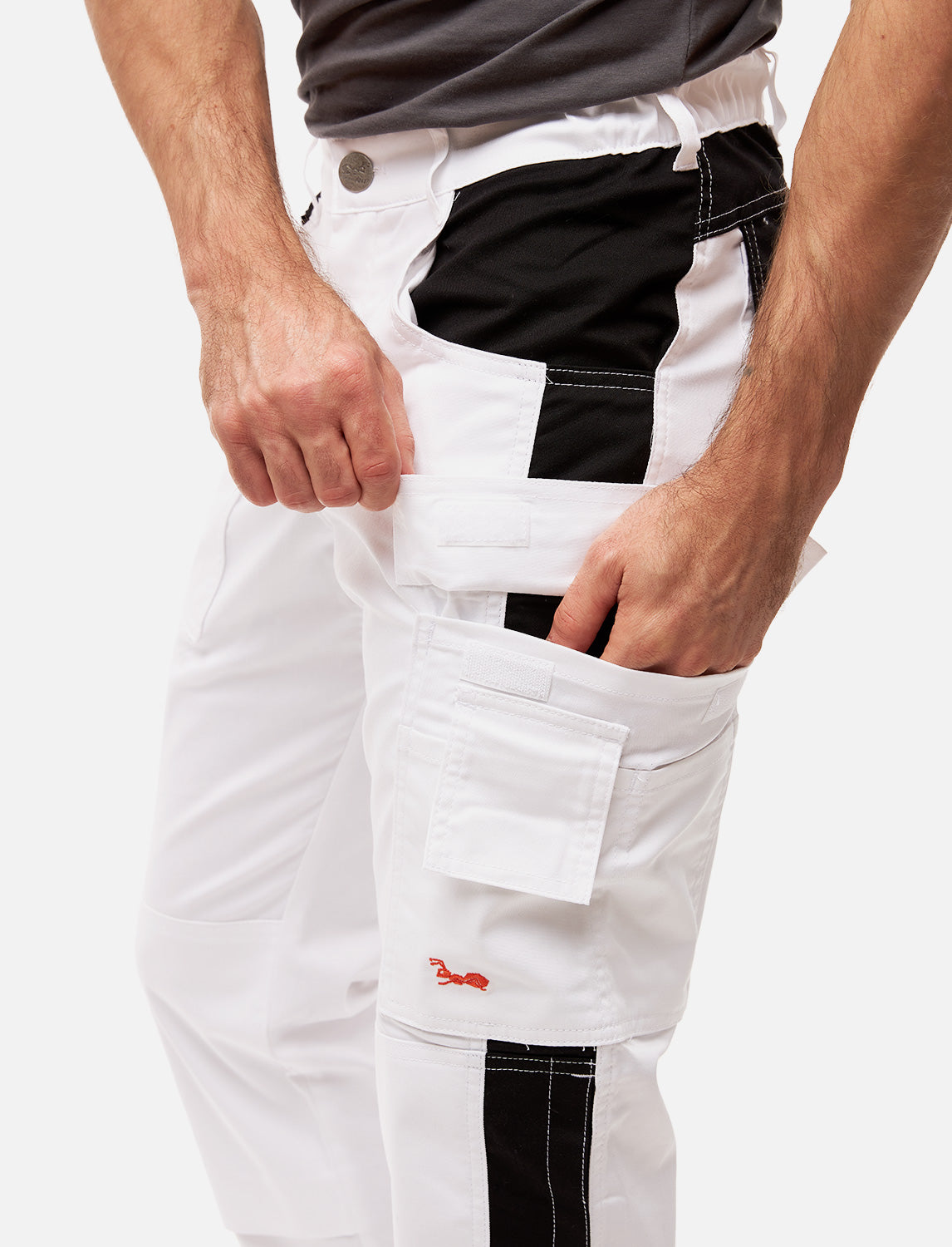 Malerhose Herren Weiß mit Kniepolstertaschen, Stretch Arbeitshose Nylon X