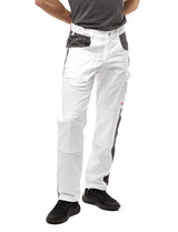 Arbeitshose Herren Stretch mit Kniepolstertaschen Malerhose Weiß  Strong Baumwolle